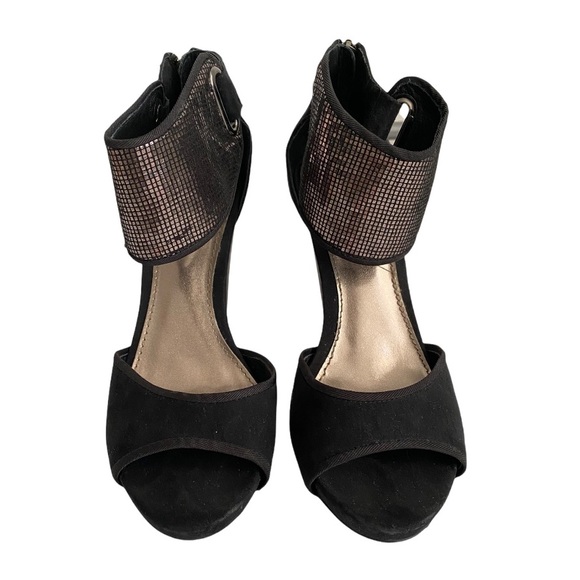 ZARA Metallic Detailed Faux Suede Heeled Sandal - Picture 2 of 8